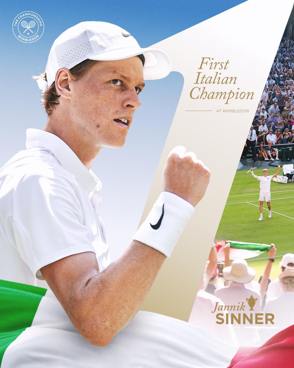 DSantanche's tweet image. Nel giardino dei re l’erba di Sinner è sempre più azzurra. Non c’è Alcaraz che tenga, il numero uno è Jannik, primo italiano a vincere Wimbledon.