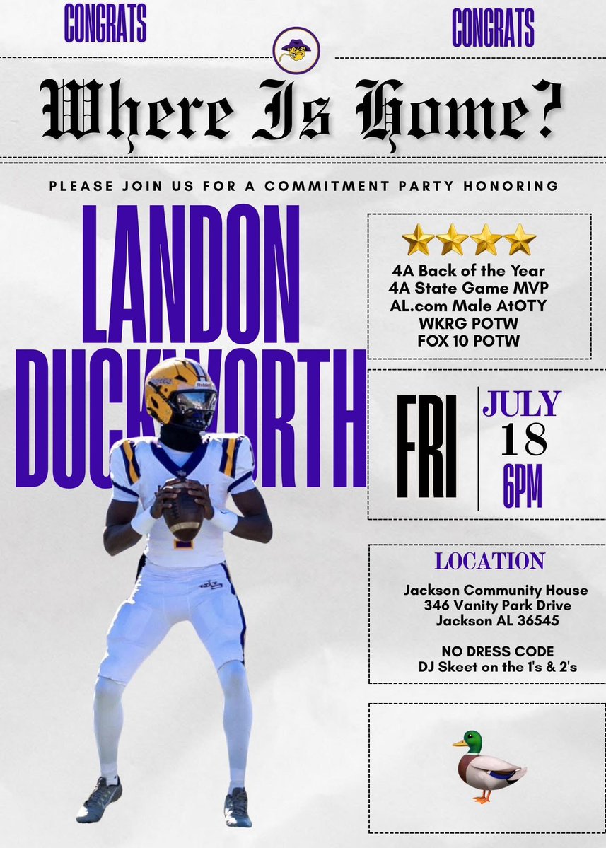 LandonDuckworth's tweet image. Where is Home 🏡? Pop out 🦆! @JacksonFootball @QBCountry