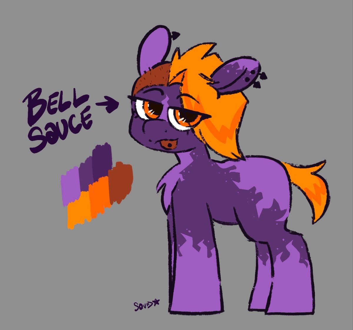 MADE A PONY THIS IS BELL SAUCE PRONOUNS ARE THEY/SHE AND IS BASED OFF OF TACO BELL'S BELL DIPPING SAUCE