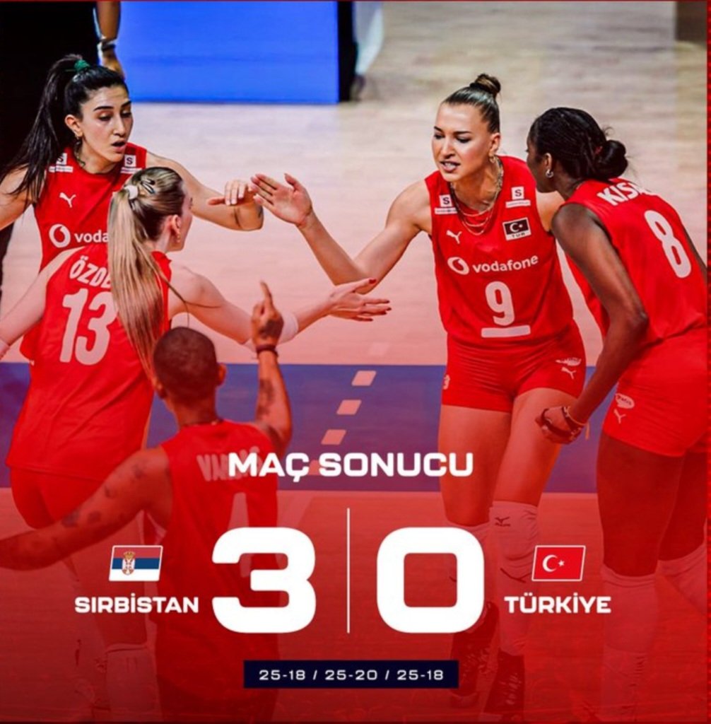 A Milli Kadın Voleybol Takımımız FIVB Voleybol Milletler Ligi’nde Sırbistan’a 3-0 mağlup oldu.

#FileninSultanları 🇹🇷