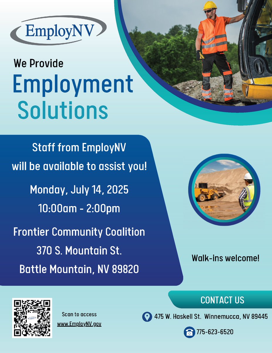 EmployNVNorth's tweet image. Join EmployNV at our Career Services Event tomorrow 10am-2pm! Get expert advice on resume creation, connect with career coaches, and explore new opportunities.
📍 Frontier Community Coalition, 370 S. Mountain St.

#CareerServices #CareerGrowth #CareerDevelopment