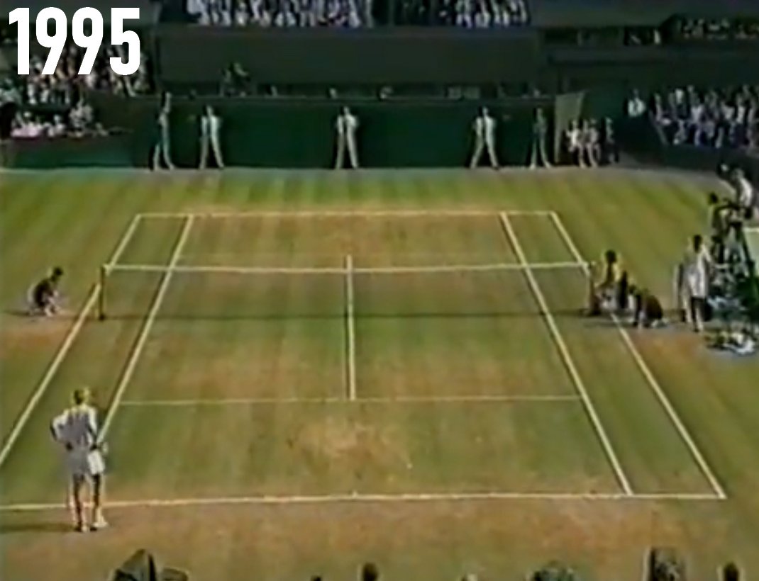 JeuSetMaths's tweet image. 🌱 La traditionnelle comparaison de l'état du gazon en fin de quinzaine de #Wimbledon entre les années 80/90 et cette édition 2025.