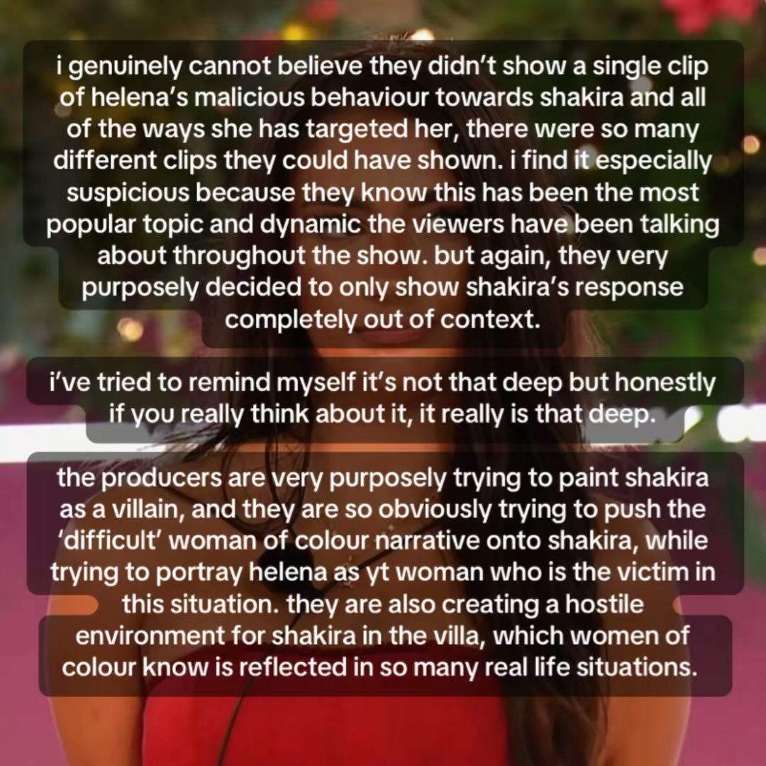 stwbrryprvlg's tweet image. my thoughts on shakira’s movie night clip, i know it’s a long read lol but the producers should not get away with how unfair they’re treating shakira 😣 i can’t stop thinking about it #LoveIslandUK #LoveIsland