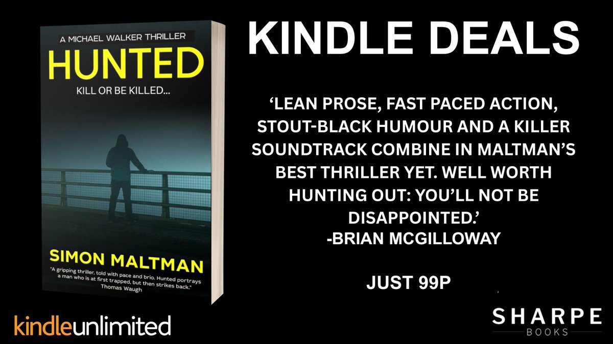 #KindleDeals
#99p Hunted, by <a href="/simonmaltman/">Simon Maltman Thriller Writer</a>
"Lean prose, fast paced action, stout-black humour."
amazon.co.uk/Hunted-Michael…
<a href="/eBookSoda/">eBookSoda</a>

#crimethriller #kindleseries #kindlecountdown