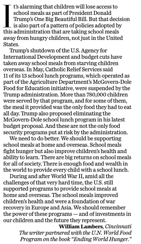 William Lambers (@williamlambers) on Twitter photo In the <a href="/washingtonpost/">The Washington Post</a> I wrote a letter supporting school meals for hungry children both at home and overseas! It’s on page A22 (July 13) and online at washingtonpost.com/opinions/inter… <a href="/CatholicRelief/">CatholicRelief</a> <a href="/GCNFoundation/">GCNF</a> <a href="/WFPUSA/">World Food Program USA</a> <a href="/SavetheChildren/">Save the Children US</a> <a href="/bread4theworld/">Bread for the World</a> <a href="/RepGregLandsman/">Congressman Greg Landsman</a> <a href="/WFP_Media/">WFP Media</a> In the <a href="/washingtonpost/">The Washington Post</a> I wrote a letter supporting school meals for hungry children both at home and overseas! It’s on page A22 (July 13) and online at washingtonpost.com/opinions/inter… <a href="/CatholicRelief/">CatholicRelief</a> <a href="/GCNFoundation/">GCNF</a> <a href="/WFPUSA/">World Food Program USA</a> <a href="/SavetheChildren/">Save the Children US</a> <a href="/bread4theworld/">Bread for the World</a> <a href="/RepGregLandsman/">Congressman Greg Landsman</a> <a href="/WFP_Media/">WFP Media</a>
