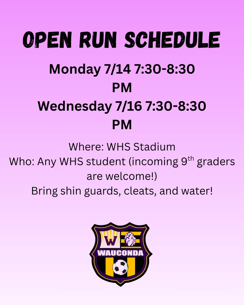 Come on out this Monday and Wednesday to the WHS Stadium from 7:30-8:30 for some open runs! Open to current WHS students! #TRUST