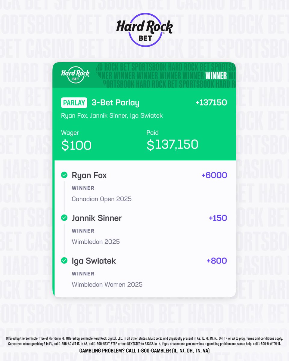 HardRockBet's tweet image. What a Wimbledon Sunday for this Tampa bettor!