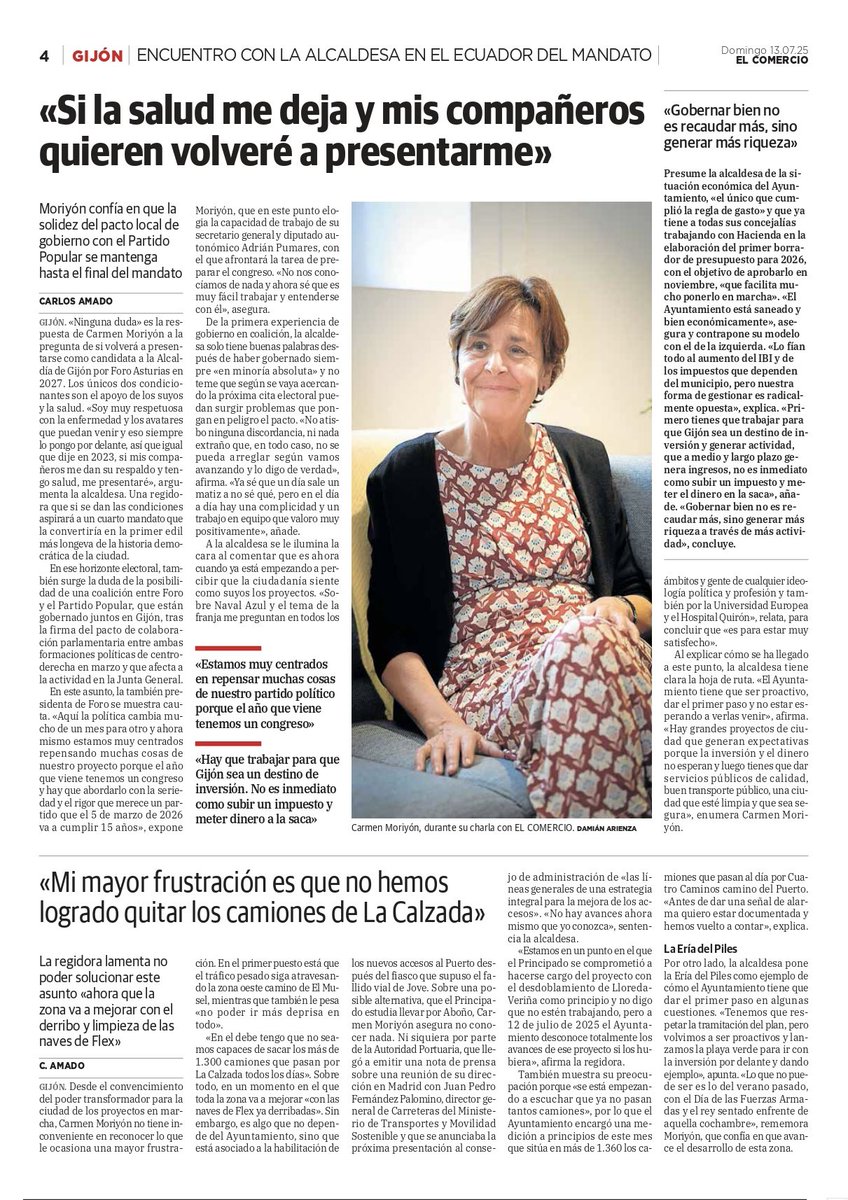 🗣️ «Trabajamos en una gran transformación de Gijón y es ahora cuando se va a ver»

🗞️ Os comparto la entrevista que hoy publica ‘El Comercio’

📊 «Hay que trabajar para que Gijón sea un destino de inversión».

👉 «Gobernar bien no es recaudar más, sino generar más riqueza»

🏗️