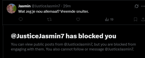 Waarom moeten die Palipijpers je nou meteen blokkeren als je ze ergens op aanspreekt en zij zelf reageren. Kansloos volk geeft je niet eens de kans om te reageren. Een soort van 'Uitschelden en snel weg rennen'