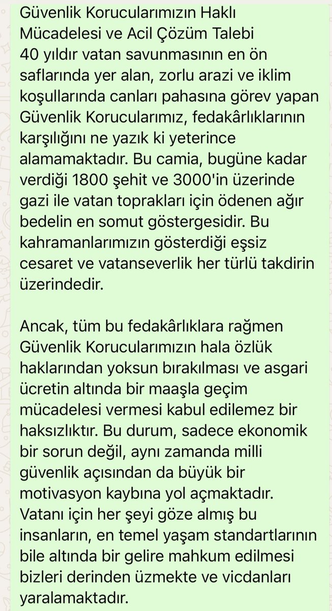 Güvenlik Korucularımızın Haklı Mücadelesi ve Acil Çözüm Talebi ; 
<a href="/RTErdogan/">Recep Tayyip Erdoğan</a> <a href="/AliYerlikaya/">Ali Yerlikaya</a> <a href="/_cevdetyilmaz/">Cevdet Yılmaz</a> <a href="/memetsimsek/">Mehmet Simsek</a> <a href="/eczozgurozel/">Özgür Özel</a> <a href="/MDervisogluTR/">Müsavat Dervişoğlu</a> <a href="/alibabacan/">Ali Babacan</a> <a href="/yavuzagiraliog/">Yavuz Ağıralioğlu</a>