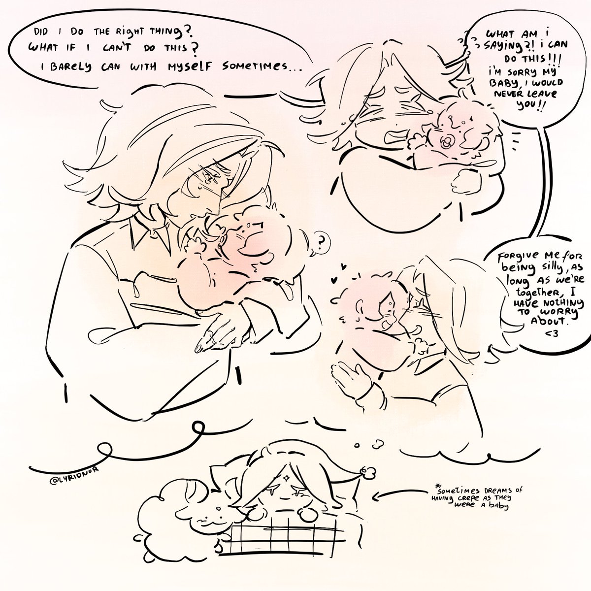 sometimes vanilla dreams of what it could've been adopting crepe as a baby #lyrionoridolAU #purevanillacookie #strawberrycrepecookie
