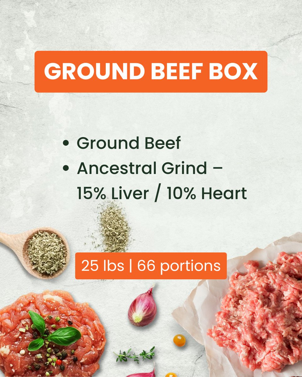 TWF_Health's tweet image. Ground Beef Box
✔️Ground Beef
✔️Ancestral Grind
(15% Liver/10% Heart)
✅25 lbs
✅66 portions