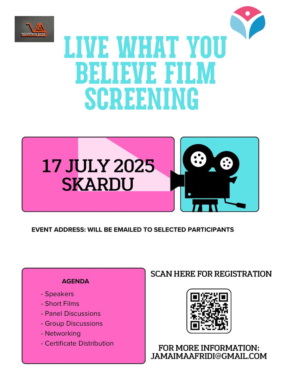 JamaimaAfridi's tweet image. Skardu, I’m coming your way
I’m so excited to collaborate with Empower Women Media and Mountain shop to bring you the Live What You Believe Films Screening, happening on 17 July 2025 in Skardu.
Seats are limited, so register now👇
docs.google.com/forms/d/e/1FAI…