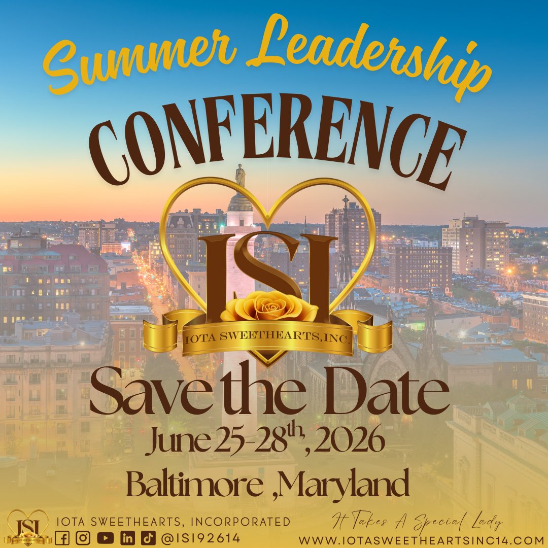 📣 Save the Date!
The 2026 Summer Leadership Conference is happening June 25–28 in Baltimore, MD! 💛🤎🌞
Sweethearts from all 7 regions will gather for a powerful weekend of growth, connection &amp; sisterhood.

🗓️ Registration opens August 2025!

#ISI92614 #ISI2014  #ISISLC2026