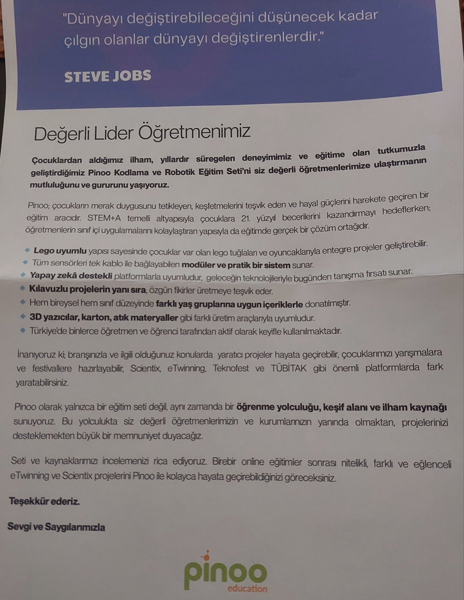 Meb Yenilik ve Eğitim Teknolojileri Genel Müdürlüğü ve Genç Başarı Eğitim Vakfı işbirliği ile Codeweek Lider Öğretmenlerine kodlama Eğitim destekleri için @pinoorobotics kurucusu Sn.Rıdvan Canbaz Bey'e çok teşekkür ederim 🙏
<a href="/mebyegitek/">Yenilik ve Eğitim Teknolojileri Genel Müdürlüğü</a> 
<a href="/GencBasari/">Genç Başarı Eğitim Vakfı-JuniorAchievement Türkiye</a> 
<a href="/CodeWeekEU/">EU Code Week</a>