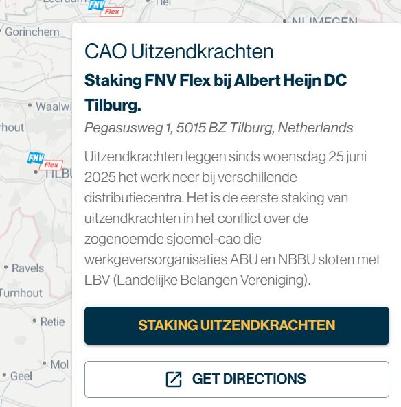 stakingskaart's tweet photo. Uitzendkrachten staken in Tilburg tegen de sjoemel-CAO. Wees solidair.

Hier een kaart met alle stakingen op dit moment:
https://t.co/C5uAyJvJez] https://t.co/7W7K19QJzv