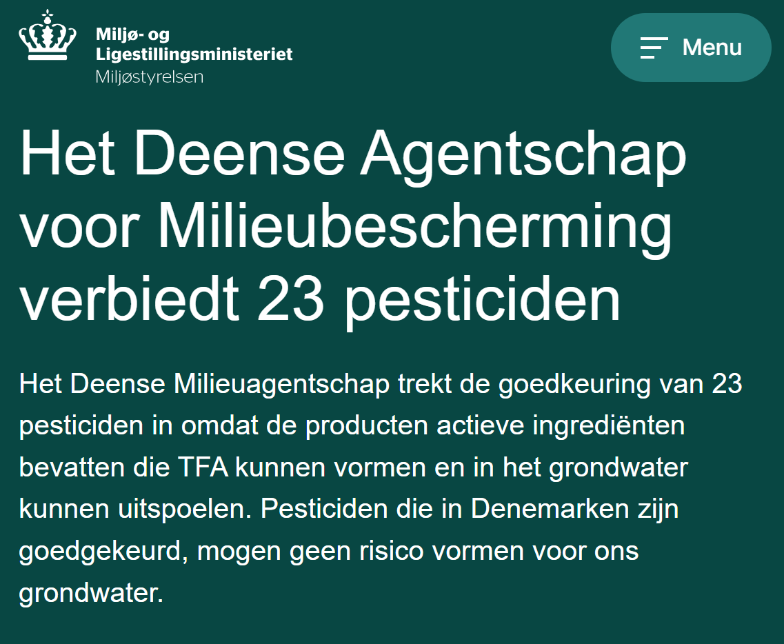 Goed van Denemarken om een aantal soorten #landbouwgif te verbieden. Middelen zoals fluopyram mogen in Nederland nog steeds gebruikt worden, ondanks dat we weten dan PFAS een groot probleem is voor de natuur en ons drinkwater.  #PFAS #KRW
mst.dk/nyheder/2025/j…