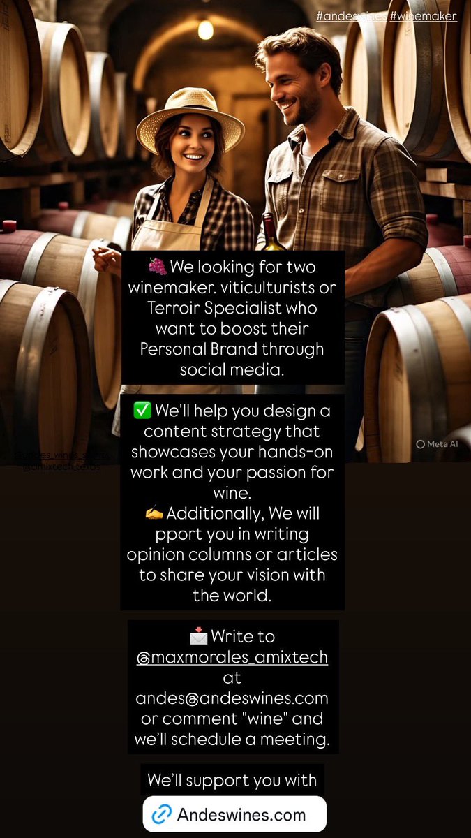 🍇 We looking for two winemaker. viticulturists or Terroir Specialist who want to boost their Personal Brand through social media.

✅ We'll help you design a content strategy that showcases your hands-on work and your passion for wine.

🧵