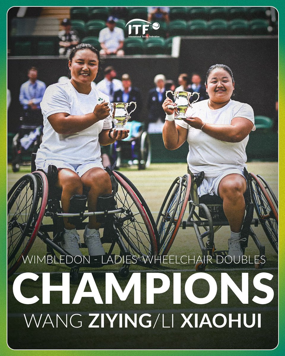 ITFTennis's tweet image. 🏆 Wimbledon Champions Alert 🏆
Li Xiaohui and Wang Ziying have won the 2025 Ladies’ Wheelchair Doubles 3-6, 1-6
#wimbledon