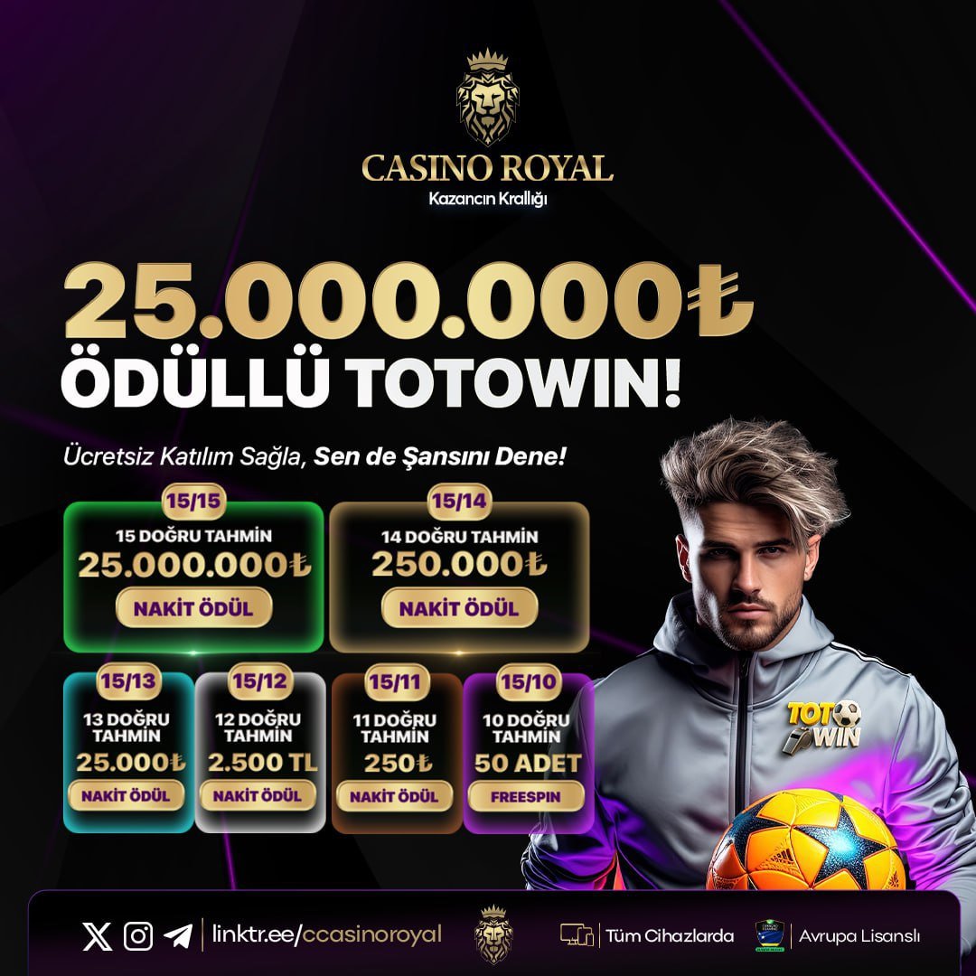 🔥 25 MİLYON TL KAZANMAK İSTER MİSİN?

💲 15/15 25 MİLYON TL
💲 15/14 BİLEN 250.000 TL
💲 15/13 BİLEN 25.000 TL 
💲 15/12 BİLEN 2.500 TL 
💲 15/11 BİLEN 250 TL
💲 15/10 BİLEN 50 FREESPIN

KATILIM ÜCRETSİZ !

💰 ÖDÜLLER DİREKT ÇEKİLEBİLİR

👑 t2m.io/casinoroyal