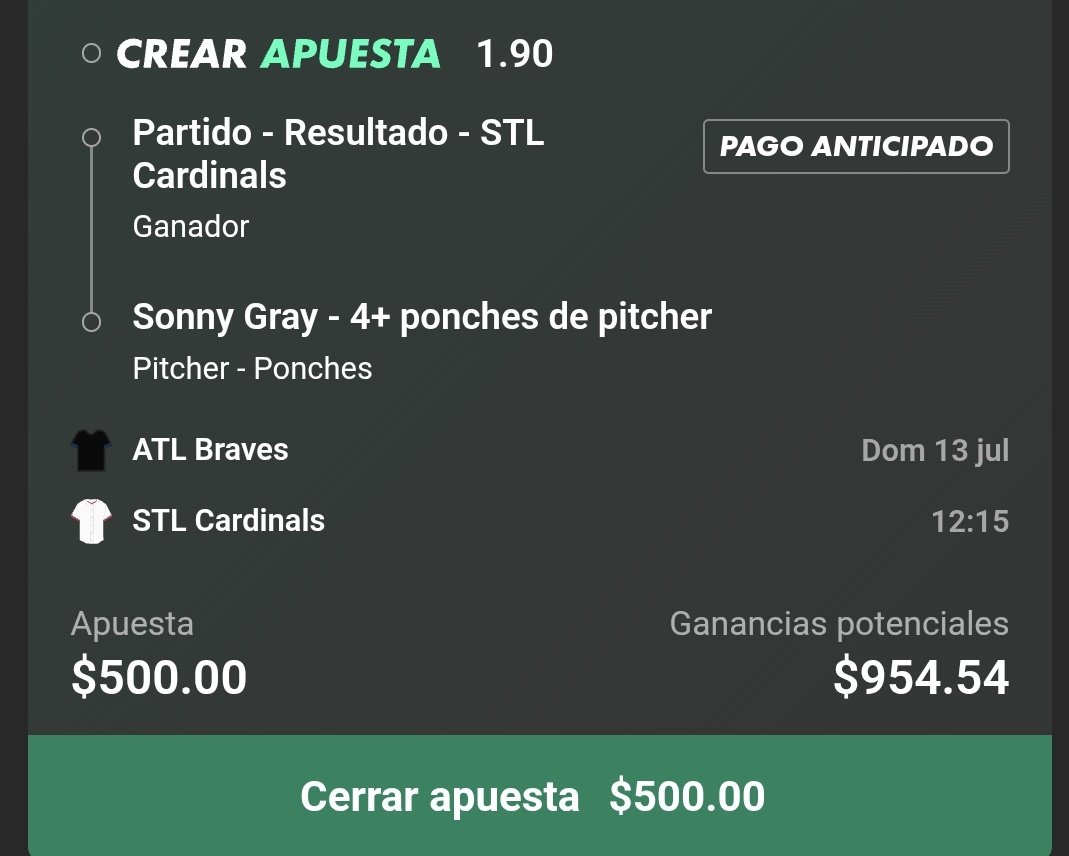 LesMP_Picks's tweet photo. ⚾️ Parlay de MLB
🔷️ Cardinals vs Braves
🔶️ Cardinals ML y Sonny Gray 4+ ponches
💰 5% bank
⏰️ 12:15 P.M.

#FreePick #MPPicks #MLB #bet365 https://t.co/TW8XwSMqcN