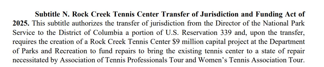 The Council's budget is out, and while there's a ton to dig through yet, how's this for a start: DC is getting control of Ward 4's Rock Creek Tennis Center from the feds, and will pay $9M to upgrade it.

A deal has been in the works here for a while:
wamu.org/story/25/06/12…