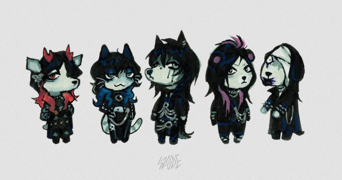 gloompup's tweet image. Picture from 2024 i made for MME Tour! was going to meet the band so i made a picture for them. I hope they liked it cus i wasnt able to show it to them directly 💀 I still am worried they found it cringe but since i cant really draw humans that good i turned them into AC charas!