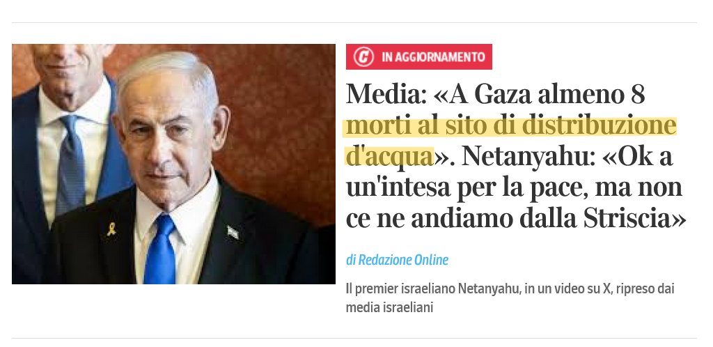 rafforiani's tweet image. A Gaza è la fine del mondo, ma @Corriere sa come proteggere il genocidio. Dà la colpa all'acqua, oscura gli assassini, fa parlare di pace all'imputato di crimini di guerra. #GazaScortamediatica