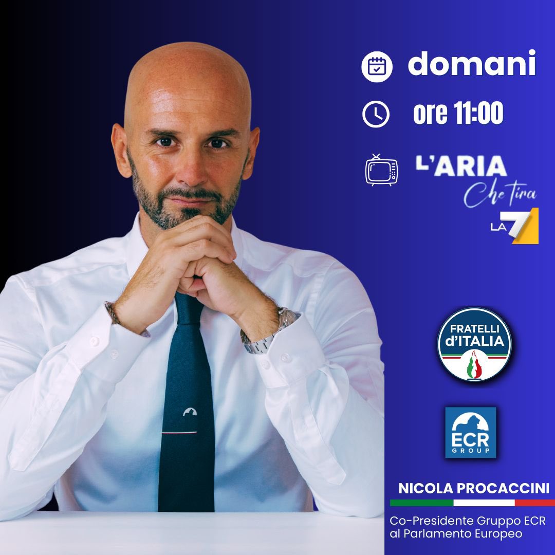NProcaccini's tweet image. Appuntamento domattina alle ore 11 a L’Aria che tira su #La7.

#13luglio