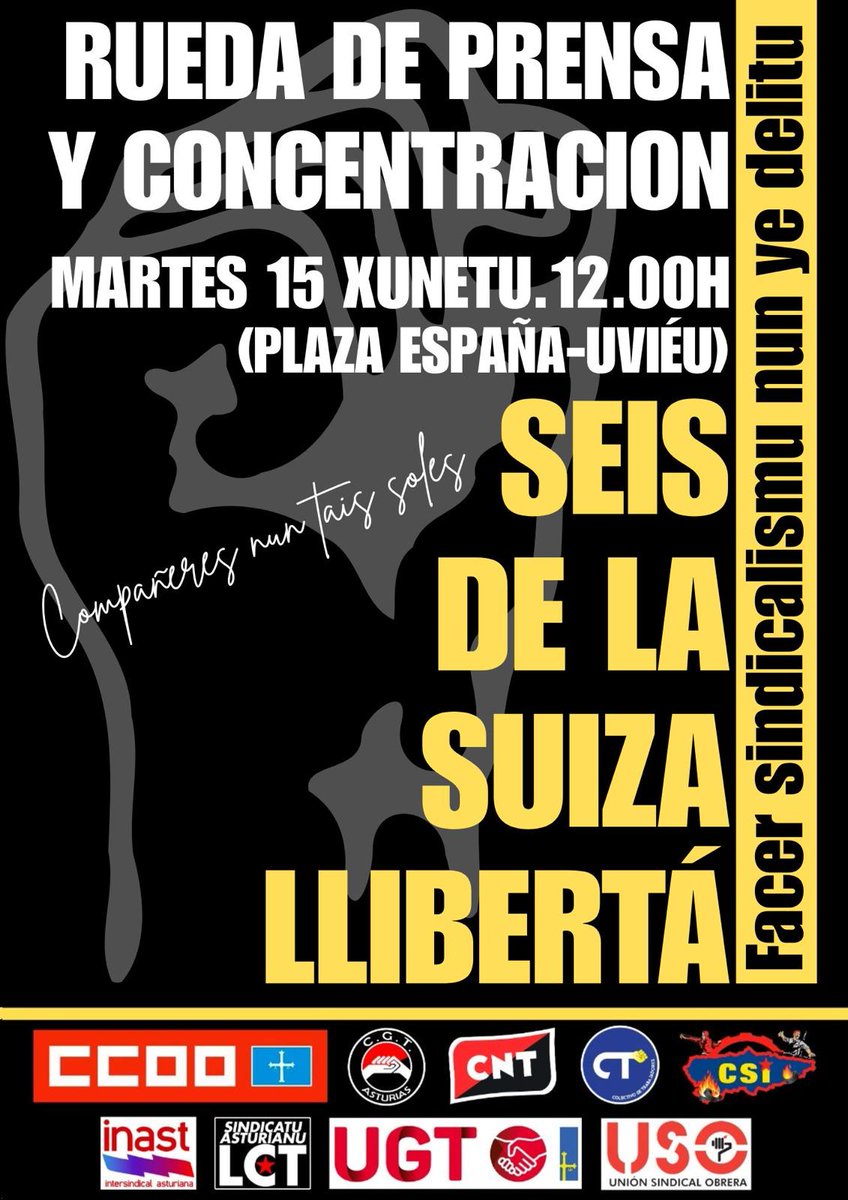 📢 El martes tol sindicalismu asturianu da una rueda prensa énte la Delegación del Gobiernu español n’Asturies. Espárdelo. Participa.
-----
📢 El martes todo el sindicalismo asturiano da una rued de prensa ante la Delegación del Gobierno español en Asturies. Difúndelo. Participa.