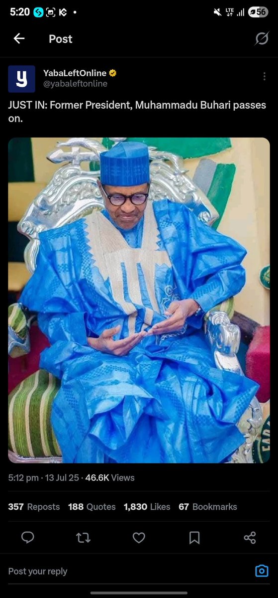 RIP MAN💔
We all miss you😩
We thought u were bad until the real bad man came in😩
#Wimbledon #NuNew #est_rvp #buhari #died