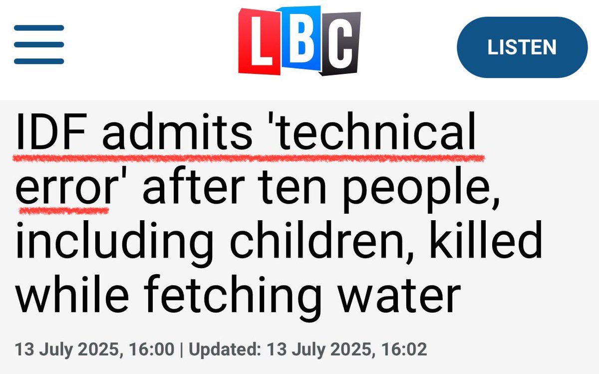 Israel commits daily atrocities with little coverage. Then when a story gets public attention—because killing kids getting water is so heinous—Western media’s whitewashing starts.

“Israel said it was an accident,” after 21 months of genocide, is NOT JOURNALISM.