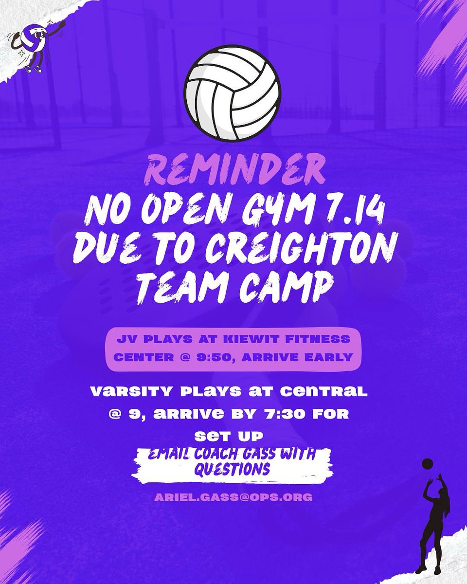 Creighton will be using Central for their Team Camp. All courts will be in use all day. Because of this there will be no open gym or conditioning on Monday 7.14! 

See you Wednesday at the normal time!