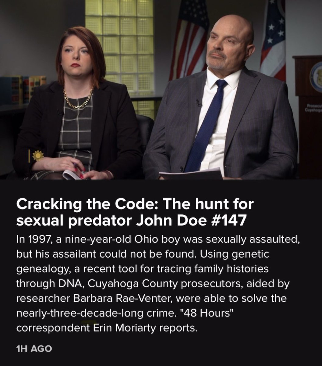 CuyahogaProsOf's tweet image. Prosecutor O’Malley & Mary Weston sat down w/ @CBSSunday’s Erin Moriarty to discuss genetic genealogy. They further talked about the investigation and prosecution of John Doe #147, later identified as Dennis Gribble.
cbsnews.com/video/cracking…
#geneticgenealogy