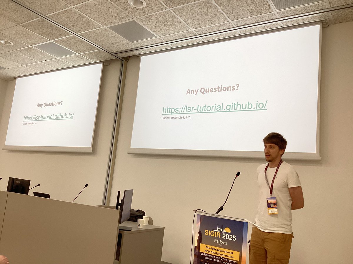 Glasgow IR Group (@ir_glasgow) on Twitter photo A comprehensive and nicely delivered tutorial by <a href="/macavaney/">Sean MacAvaney</a> et al. on learned sparse retrieval methods and their applications across various tasks. Slides and other materials are available via the link shown in the last image. #SIGIR2025 A comprehensive and nicely delivered tutorial by <a href="/macavaney/">Sean MacAvaney</a> et al. on learned sparse retrieval methods and their applications across various tasks. Slides and other materials are available via the link shown in the last image. #SIGIR2025