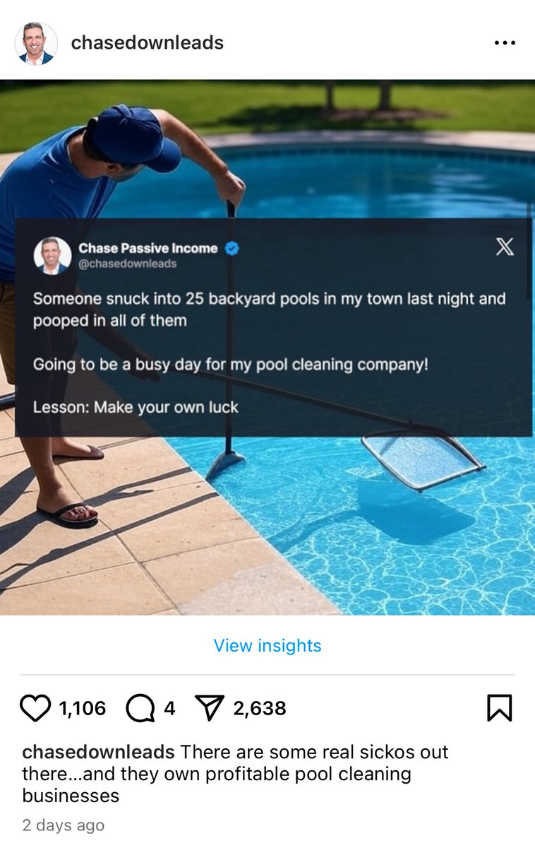 charliewrich's tweet image. Was stuck at exactly 915 followers on IG for weeks
Posted 76 times and barely seeing any growth
Finally broke though
Over the last 18 posts, I’ve gained 3,091 followers in about 10 days
The last 3 posts have gone crazy (one of them is below)
Sometimes it’s just about…