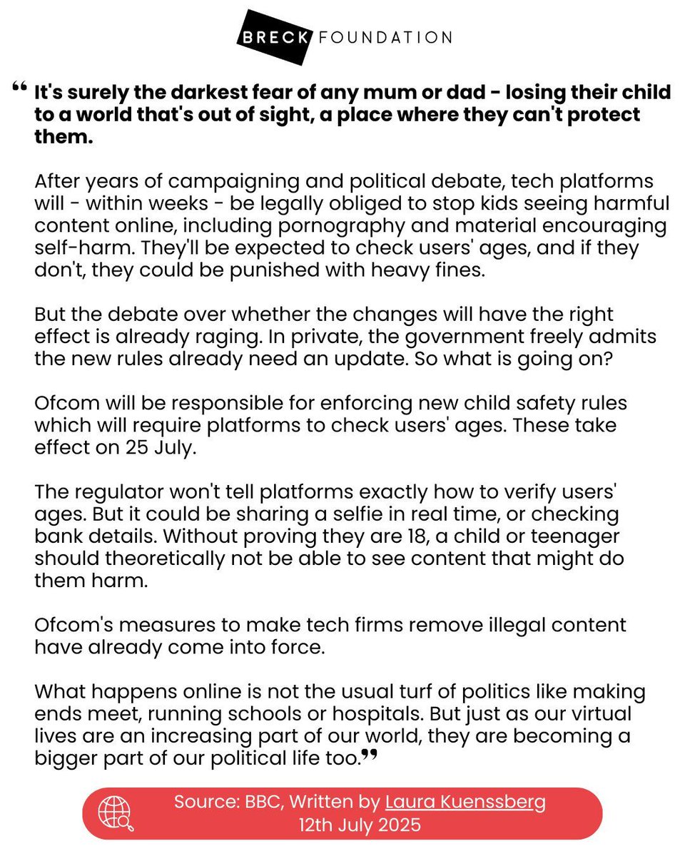 BreckFound's tweet image. New online safety rules are here... but as tech races ahead, expect changes.
Read the full BBC article by @bbclaurak here: buff.ly/E3YcaiB