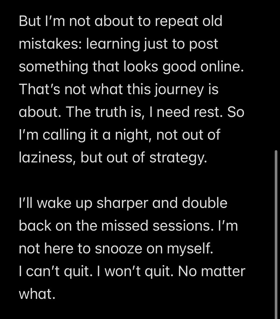 BlaqCodr's tweet image. Nothing but the TRUTH. Check the photos to read. See you tomorrow for day 14!
#PythonJourney
#100DaysOfCode
#LearnToCode
#SelfTaughtDev
#DisciplineOverMotivation
#CodeConsistency
#BuildInPublic
#AccountabilityPost
#StayTheCourse