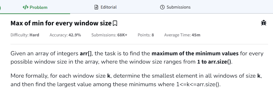 Sheetal Bajaj (@sheetal_11) on Twitter photo 🚀Day 104 of #gfg160 Challenge!
Solving problems from the GfG 160 Series !
🛠Solved Problem: "Max of min for every window size".
Excited to continue this journey ➿🤞
<a href="/geeksforgeeks/">GeeksforGeeks</a>
#geekstreak2025 🚀Day 104 of #gfg160 Challenge!
Solving problems from the GfG 160 Series !
🛠Solved Problem: "Max of min for every window size".
Excited to continue this journey ➿🤞
<a href="/geeksforgeeks/">GeeksforGeeks</a>
#geekstreak2025