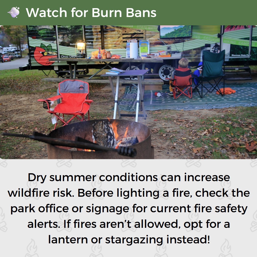 OHStateParks's tweet image. Campfire vibes? Yes.
Forest damage and wildfire risk? Hard no.
This summer, practice Campfire Consciousness 🔥🌲
Use local firewood, skip the flames during dry spells, and always leave no trace.
@ohiodnr @OHHeartofitAll