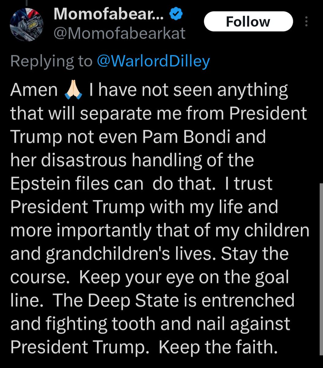 "I trust President Trump with my life and more importantly that of my children and grandchildren's lives."

A sentence that belongs in a museum: right between “They drank the Kool-Aid” and "Dear Leader knows best.”