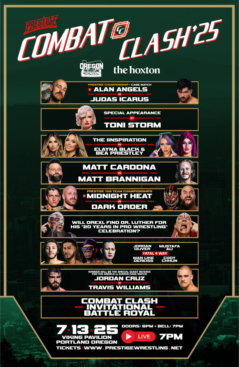 Prestige Wrestling (@wrestleprestige) on Twitter photo 🚨 TONIGHT - STREAMING FOR FREE ON YOUTUBE AT 7 PM PACIFIC 🚨
***PLEASE REPOST & SHARE TO SPREAD THE WORD***
Proudly sponsored by <a href="/ORprowrestling/">OregonProWrestling</a> & <a href="/thehoxton/">The Hoxton</a>
Currently signed:
Steel Cage Match - Prestige World Title
<a href="/Alan_V_Angels/">Alan Angels</a> vs <a href="/thejudasicarus/">Judas Icarus</a>
Tag Team Match 🚨 TONIGHT - STREAMING FOR FREE ON YOUTUBE AT 7 PM PACIFIC 🚨
***PLEASE REPOST & SHARE TO SPREAD THE WORD***
Proudly sponsored by <a href="/ORprowrestling/">OregonProWrestling</a> & <a href="/thehoxton/">The Hoxton</a>
Currently signed:
Steel Cage Match - Prestige World Title
<a href="/Alan_V_Angels/">Alan Angels</a> vs <a href="/thejudasicarus/">Judas Icarus</a>
Tag Team Match