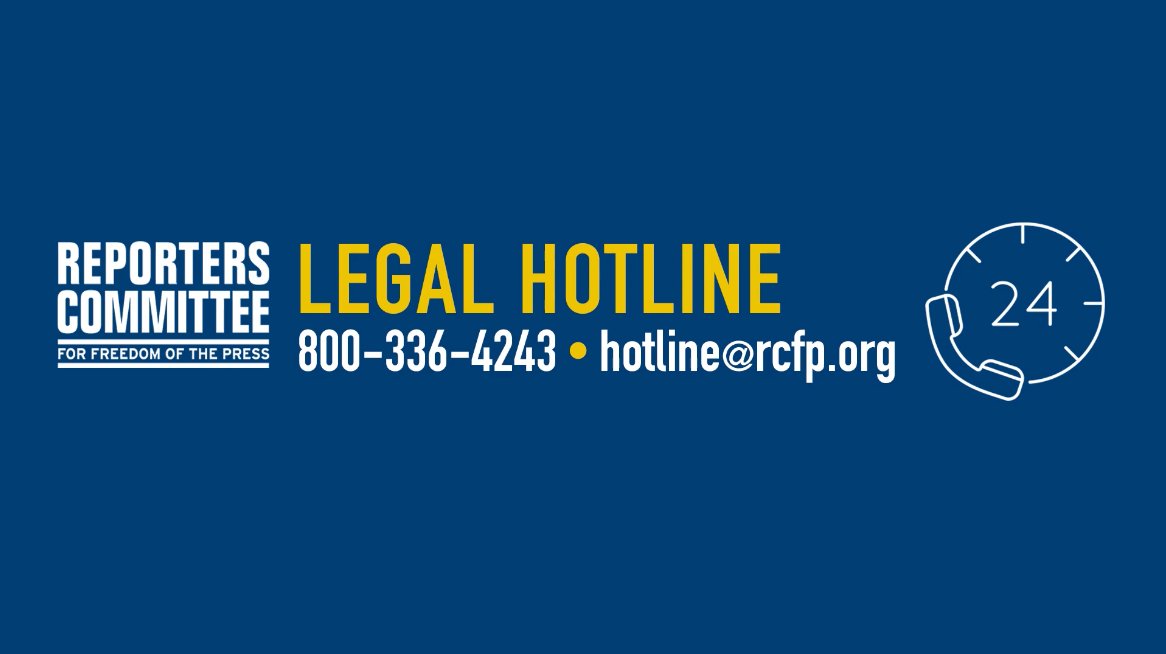 rcfp's tweet image. .@rcfp's free Legal Hotline offers assistance to journalists with a variety of media law and press freedom issues. It also serves as a 24/7 emergency line for reporters who face imminent threats, like arrest or detainment.
Bookmark it today: rcfp.org/legal-hotline/