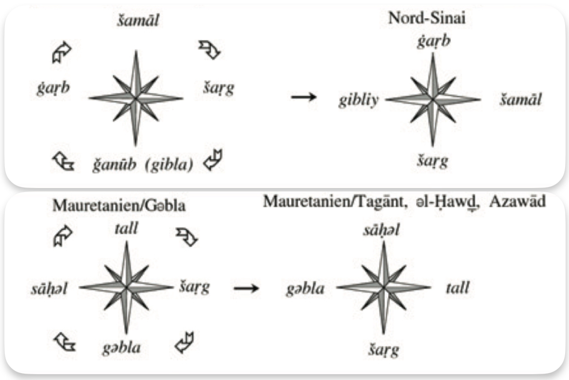 KEBuHCAH's tweet image. if I had a nickel for every time an Arabic dialect rotated the cardinal directions 90 degrees clockwise for some reason, I'd have two nickels (for northern Sinai and eastern Mauritania), which...