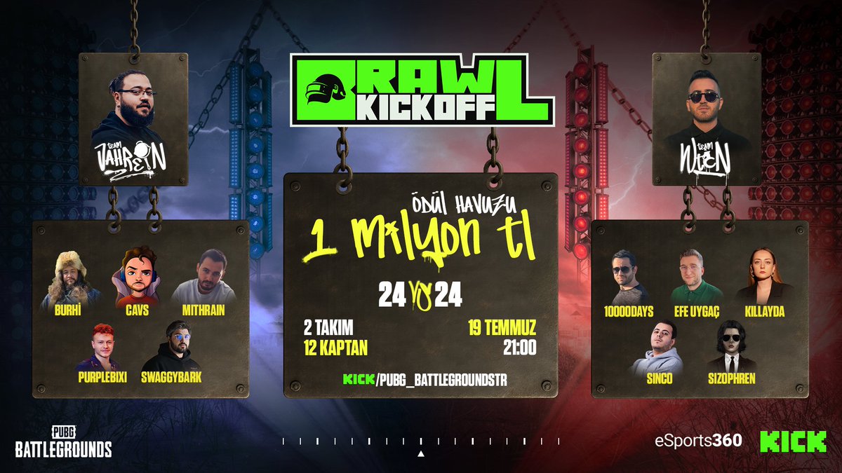 PUBG_TUR's tweet image. TEAM JAHREIN ve TEAM WTCN

İkinci karşılaşmanın galibi kim olacak? Tarafını seç!

Brawl Kickoff 2, 19 Temmuz'da PUBG Türkiye Kick kanalında! 👊
📺 kick.com/pubg_battlegro…

@Kick_Turkey

@jahreinG , @feritkw , @burhimum , @efeuygac , @swaggybark , @thekillayda
, @cerrahpasaIi ,…