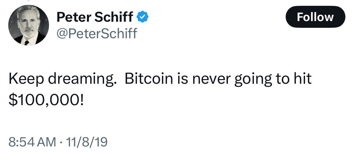 If <a href="/PeterSchiff/">Peter Schiff</a> is wrong about $100K bitcoin because he cannot imagine it, what will happen to his psychology at 1M and 10M
