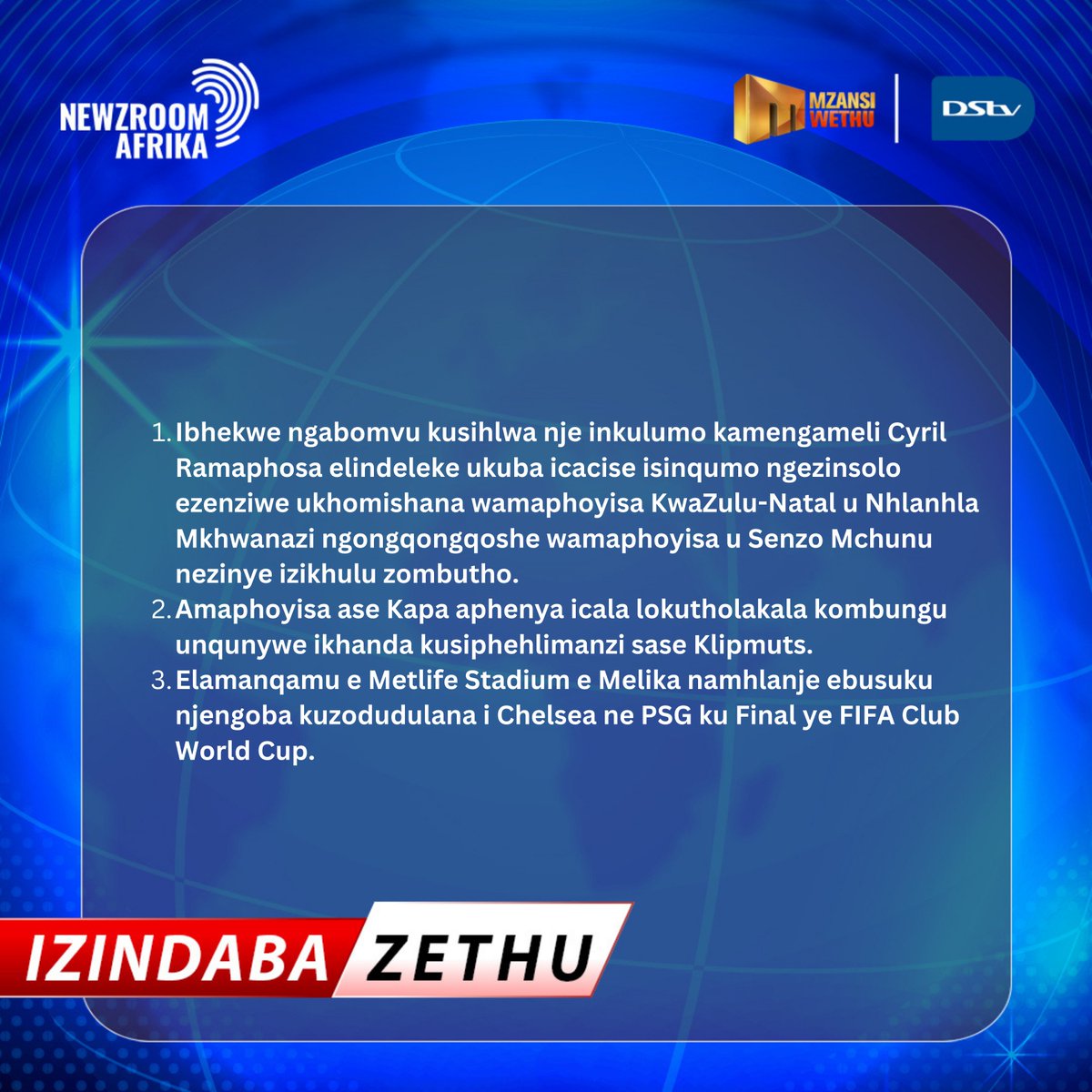 Ezinohlonze ⏰                                                        

Don't miss the big stories shaping Mzansi. Watch #NewsOnWethu163 at 19:00.   

Stay on the pulse of current affairs here: bit.ly/3FO24WrA