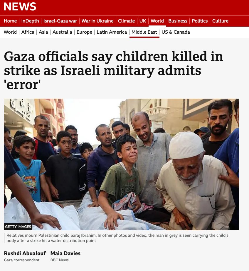 BBC’s headline “Gaza officials say children killed in strike as Israeli military admits ‘error’” euphemisms the slaughter of kids as a mere “error,” obscuring direct responsibility. Journalists must call out civilian targeting for what it is. #Gaza #BBCBias