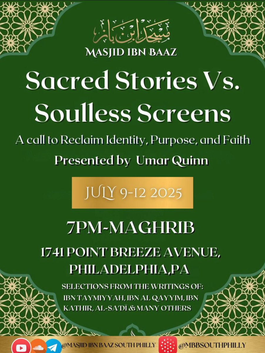Umar Quinn (@aboosuhailah) on Twitter photo May Allah reward the administration of <a href="/mbbsouthphilly/">Masjid Ibn Baaz</a> & the Imam, Shaykh <a href="/abdurazzaaq/">Hamzah Abdurazzaaq</a>, for their kind hosting & organizing of these past few days of learning.
It is always a pleasure to visit my brothers & share the speech of our scholars explaining important topics. May Allah reward the administration of <a href="/mbbsouthphilly/">Masjid Ibn Baaz</a> & the Imam, Shaykh <a href="/abdurazzaaq/">Hamzah Abdurazzaaq</a>, for their kind hosting & organizing of these past few days of learning.
It is always a pleasure to visit my brothers & share the speech of our scholars explaining important topics.