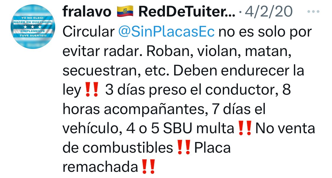 <a href="/Blankimonki/">Blanca Moncada Pesantes</a> Mientras el SP <a href="/DanielNoboaOk/">Daniel Noboa Azin</a> <a href="/Presidencia_Ec/">Presidencia Ecuador 🇪🇨</a> <a href="/MinGobiernoEc/">Ministerio de Gobierno Ecuador</a> no tome en serio el tema de los <a href="/SinPlacas_Ec/">Los Sin Placas</a> y vidrios negros, los indeseables seguirán movilizándose sin problemas‼️😡👇